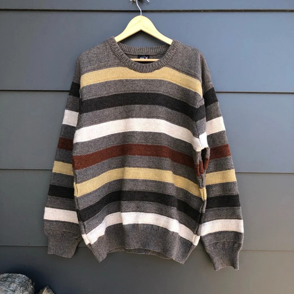 Vintage Wool mix Crew Neck Multicoloured Striped Sweater - Tee XX - XXL - Picture 3 of 7
